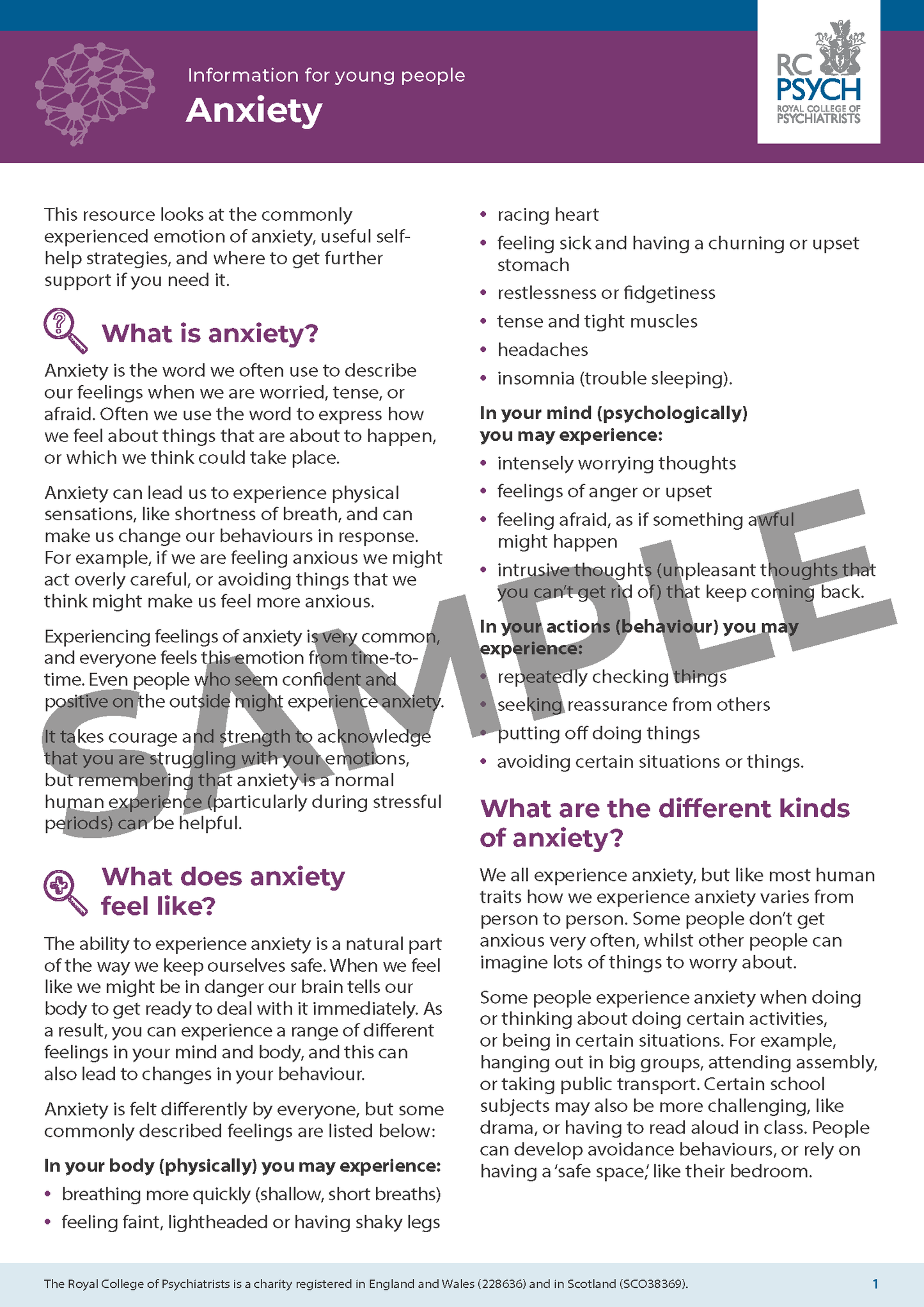 Mental Health factsheets for young people and schools