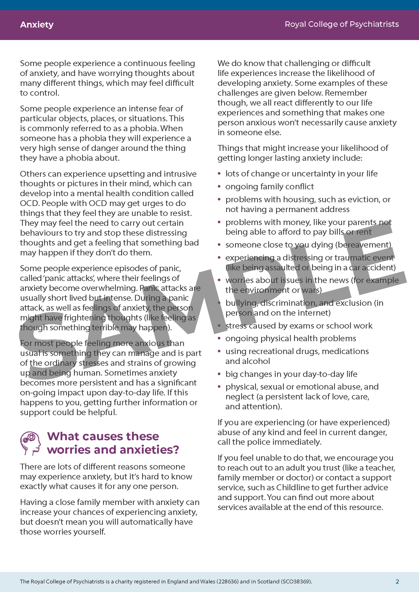Mental Health factsheets for young people and schools
